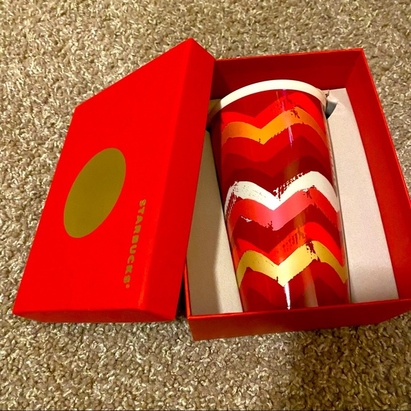 Starbucks Other - NEW IN BOX Starbucks Red Chevron Ceramic Travel Mug Tumbler